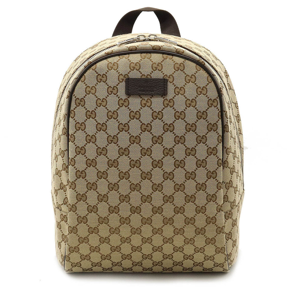Gucci GG Canvas Backpack Daypack Leather Beige Brown Cream